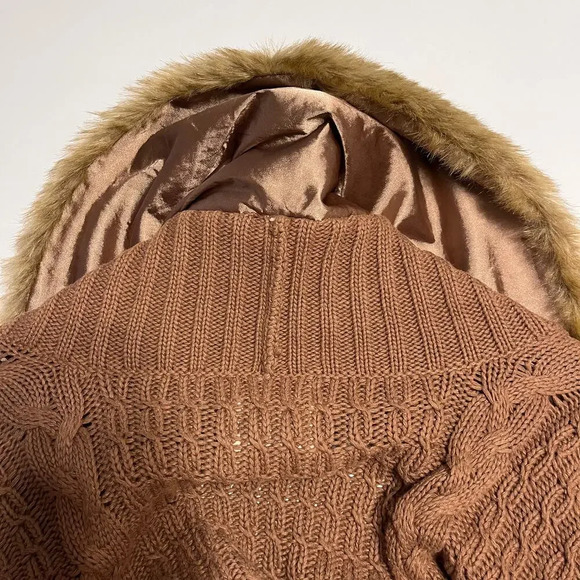 Zara Cable Knit Pennylane Cardigan Sz‎ Medium Brown Angora Blend Faux Fur Collar - Picture 7 of 8